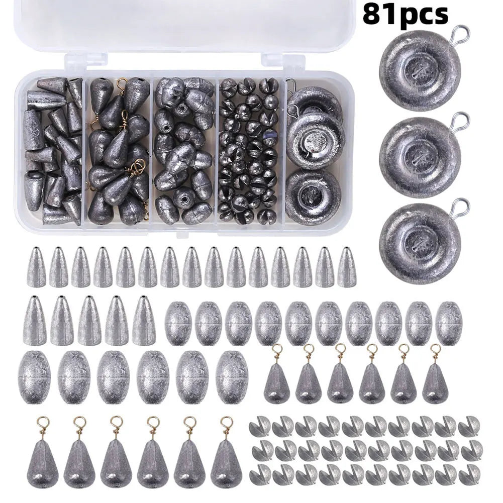 81PCS Removable Fishing Sinkers Weights Kit