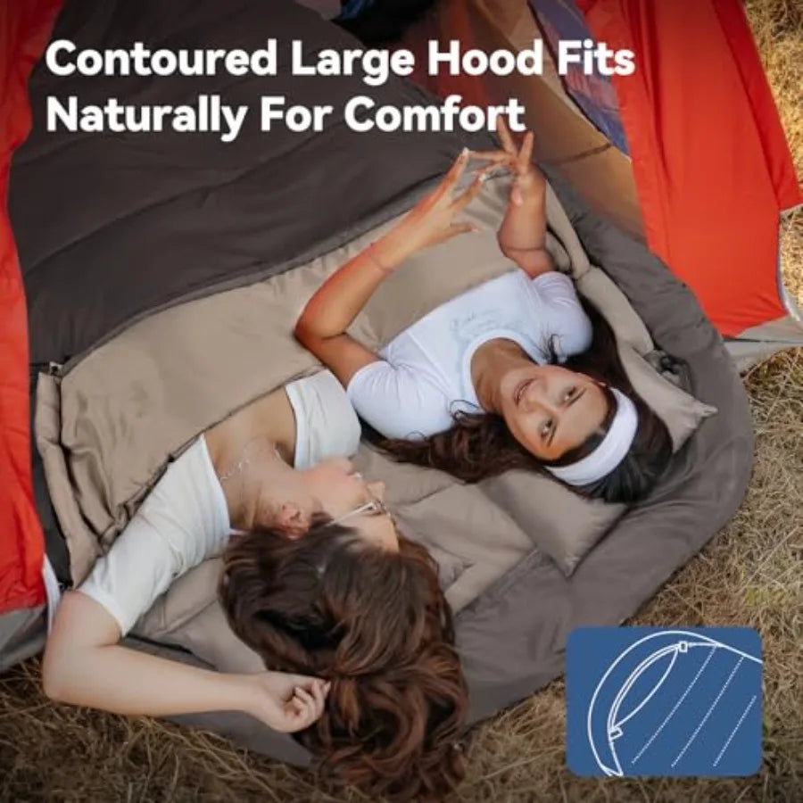 2 Person Sleeping Bag Mummy for Adults with Pillow