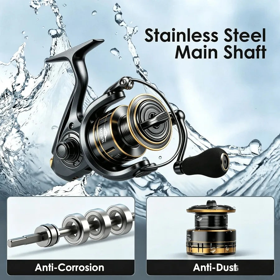 Spinning Reel, 9+1 BB Incredibly Smooth Fishing Reels, Carbon Fiber Ultralight Spinning Reels Stainless Steel Main Shaft Saltwater And Freshwater Fishing Reels