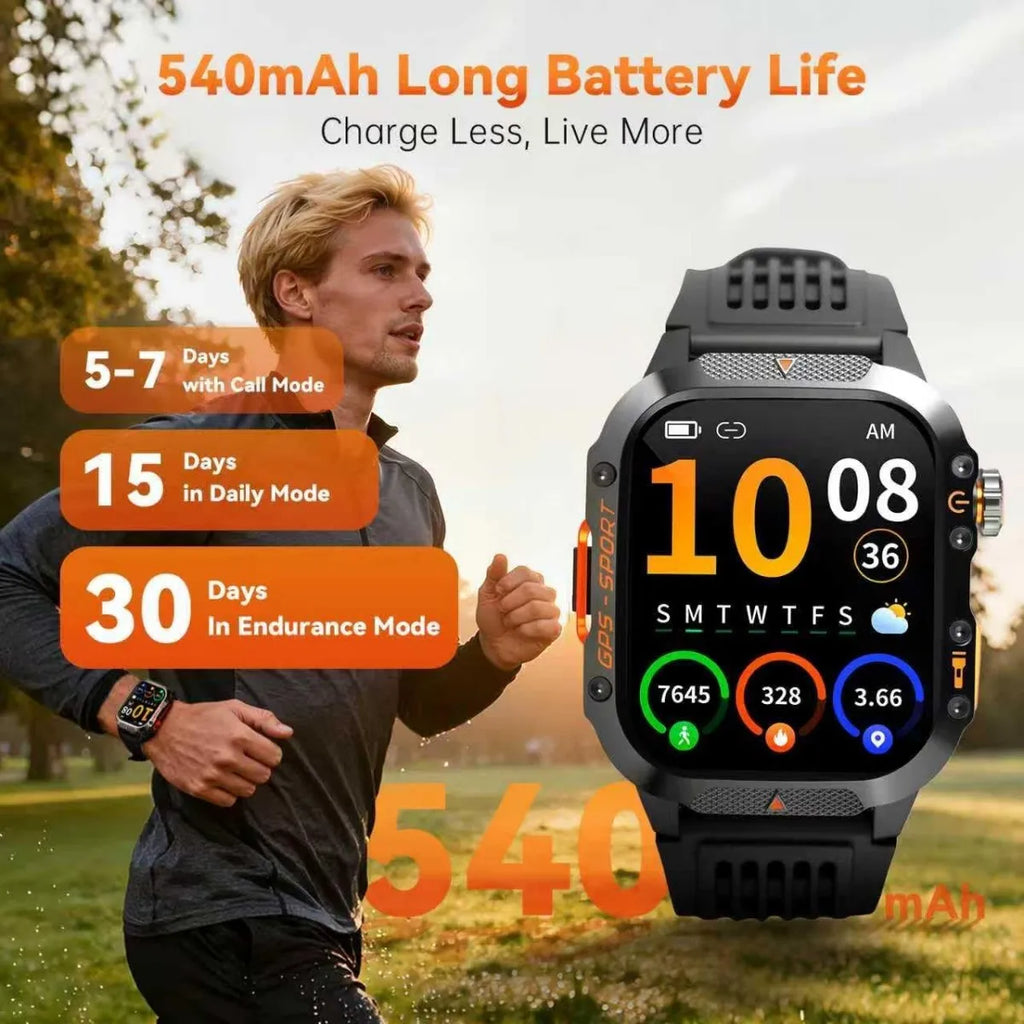Military Tactical Smart Watch with Built-in GPS for iPhone/Android