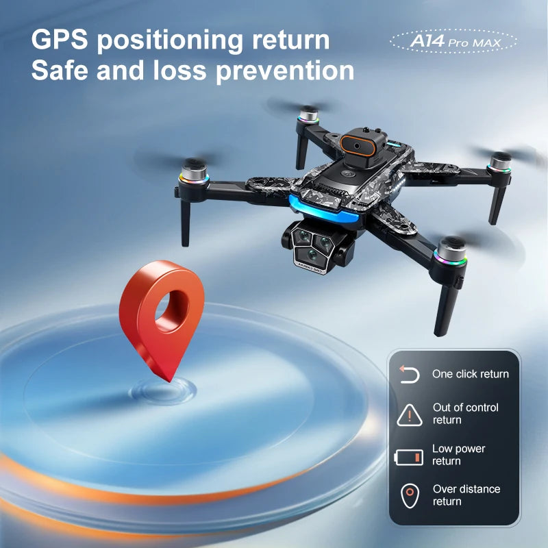 Upgrade A14 Pro Max 8K HD Dual-Camera 5G WIFI GPS Brushless Motor Optical Flow Obstacle Avoidance RC Drone