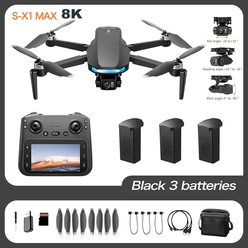 Original S-X1 GPS Drone 8KHD professional camera Three-axis gimbal WIFI UAV Obstacle Avoidance Folding Quadcopter Brushless Drone from China