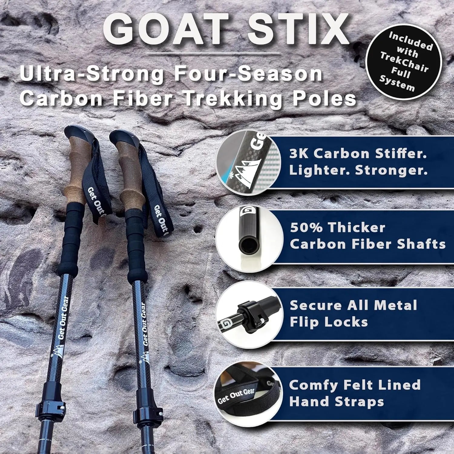 Ultra-Strong Collapsible Lightweight Carbon Fiber Trekking Poles