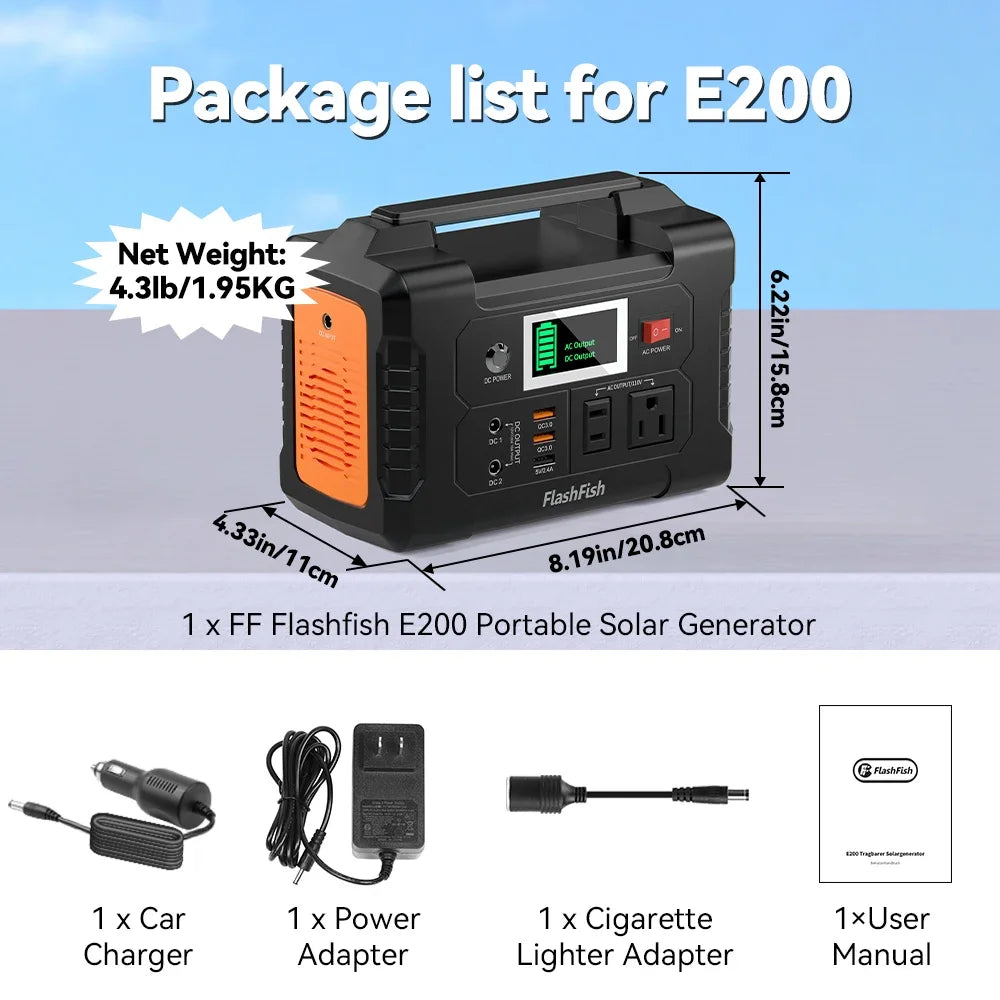 200W Portable Power Station 151Wh Solar Generator AC110V 100-240V DC Output Large-Capacity Backup Power for Home Camping Outdoor