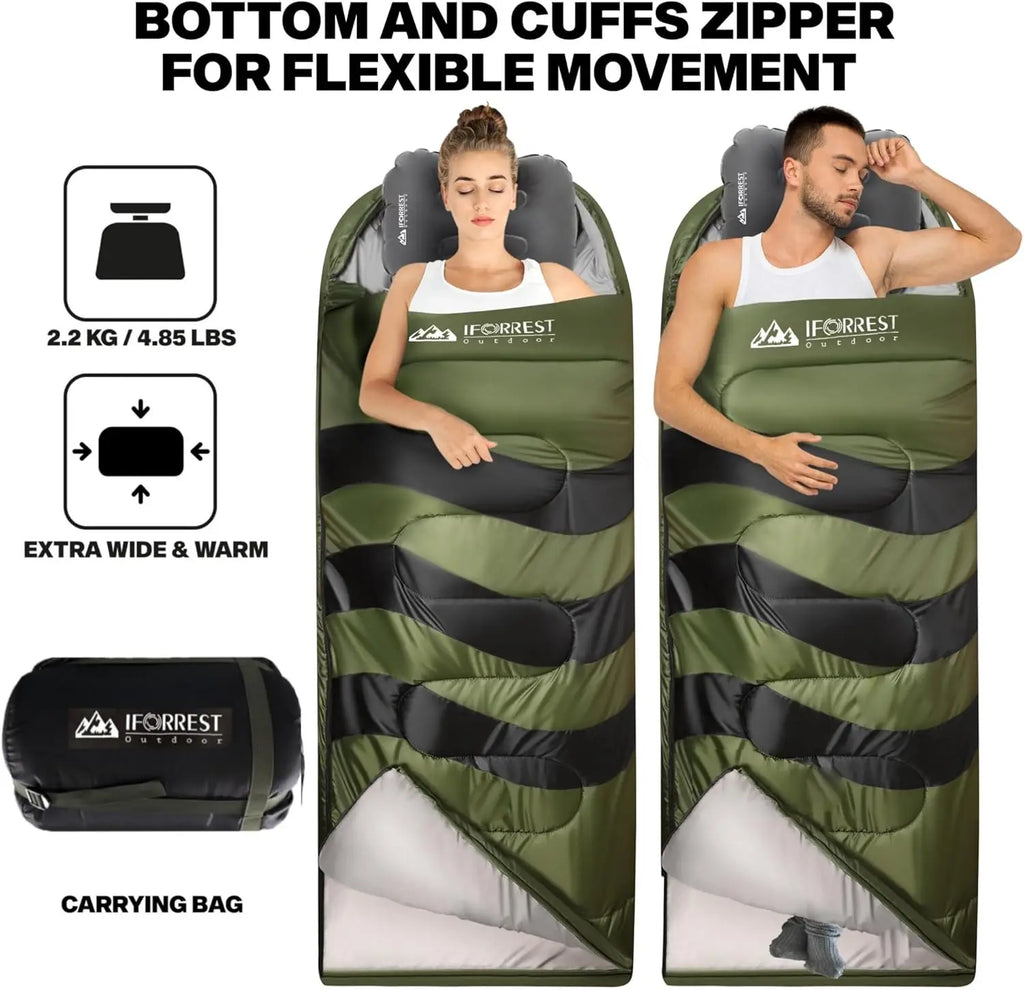 Single Person Cold Weather Camping Sleeping Bag for Adults and Teens - XXL 33in/ 40" - Extra-Wide