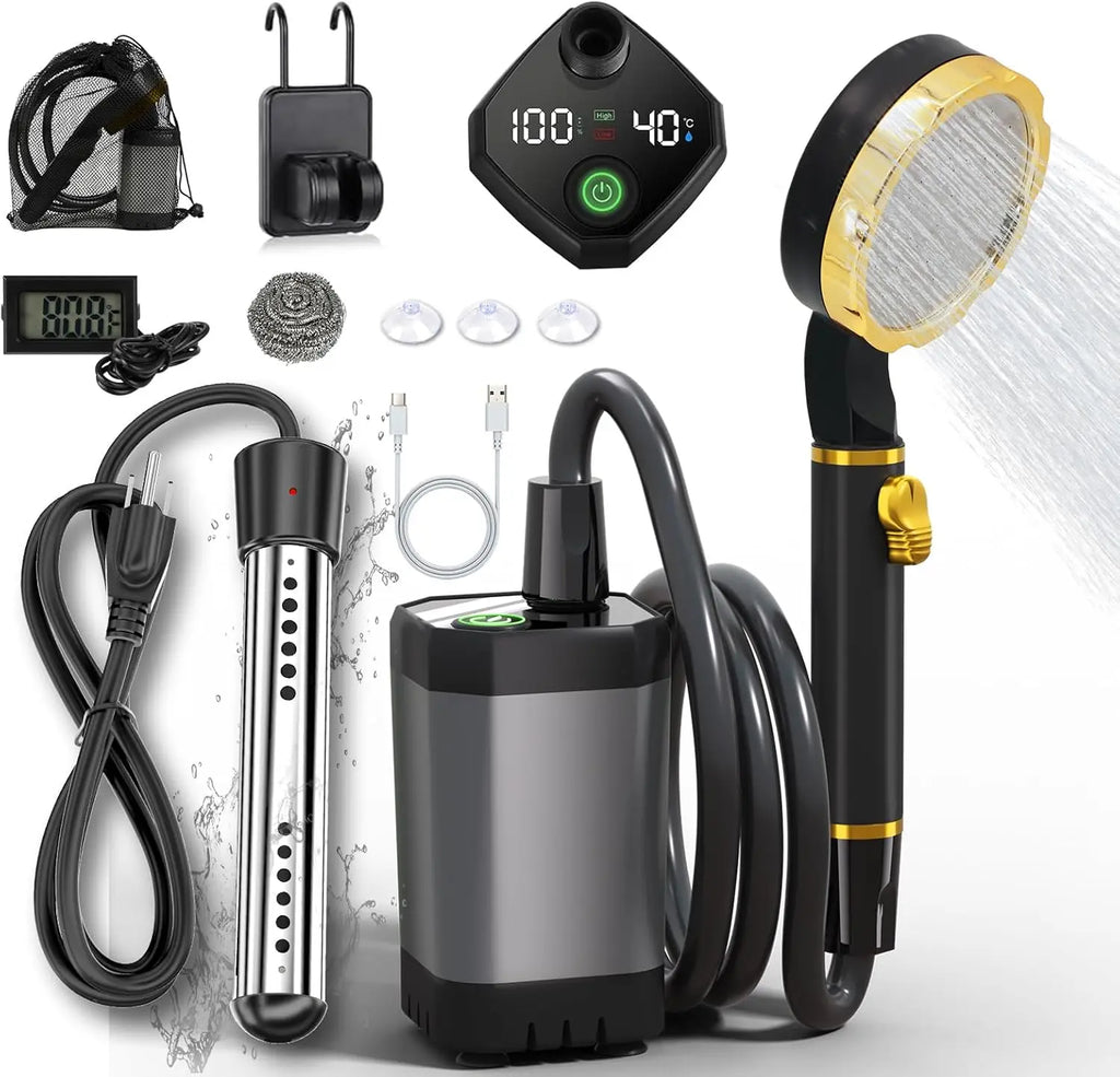 Portable Rechargeable Camping Shower with Immersion Heater & LED Display