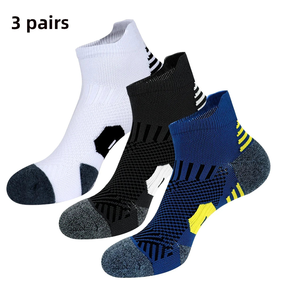 3/9 Pairs Non-Slip Sports Socks for Men & Women Thickened Towel Bottom Professional Running Fitness Training Basketball Socks
