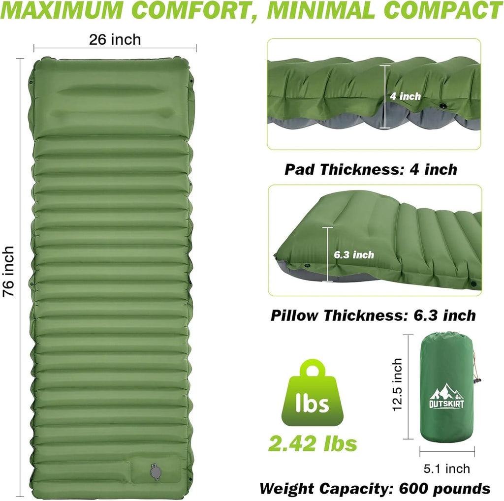Extra Thick 4 Inch Outdoor Camping Sleeping Pad  with Built-in Foot Pump from China