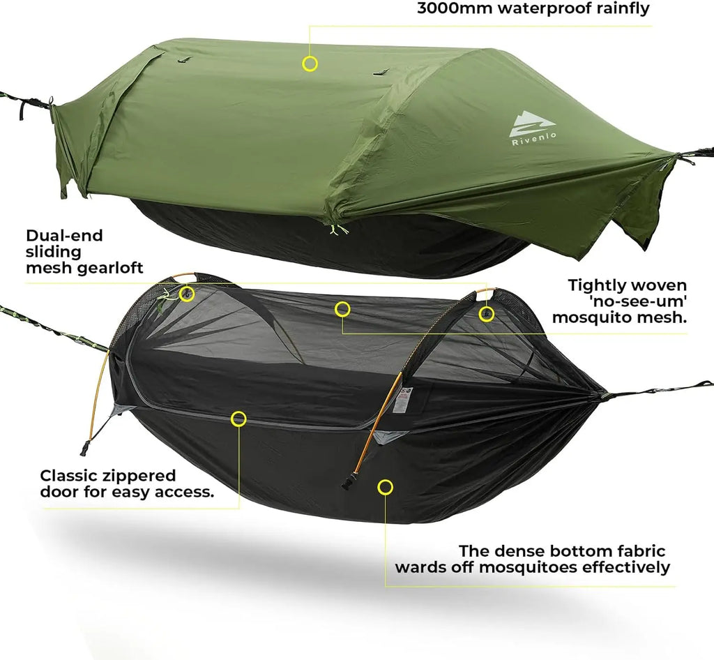 3-in-1 Waterproof  Lightweight Camping Hammock with Mosquito Net & Rainfly