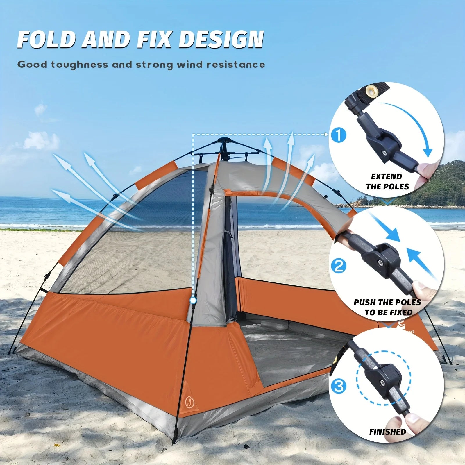 Waterproof Windproof Pop Up  3-4 Person Instant Easy Set Up Camping Tent with Removable Rain Fly