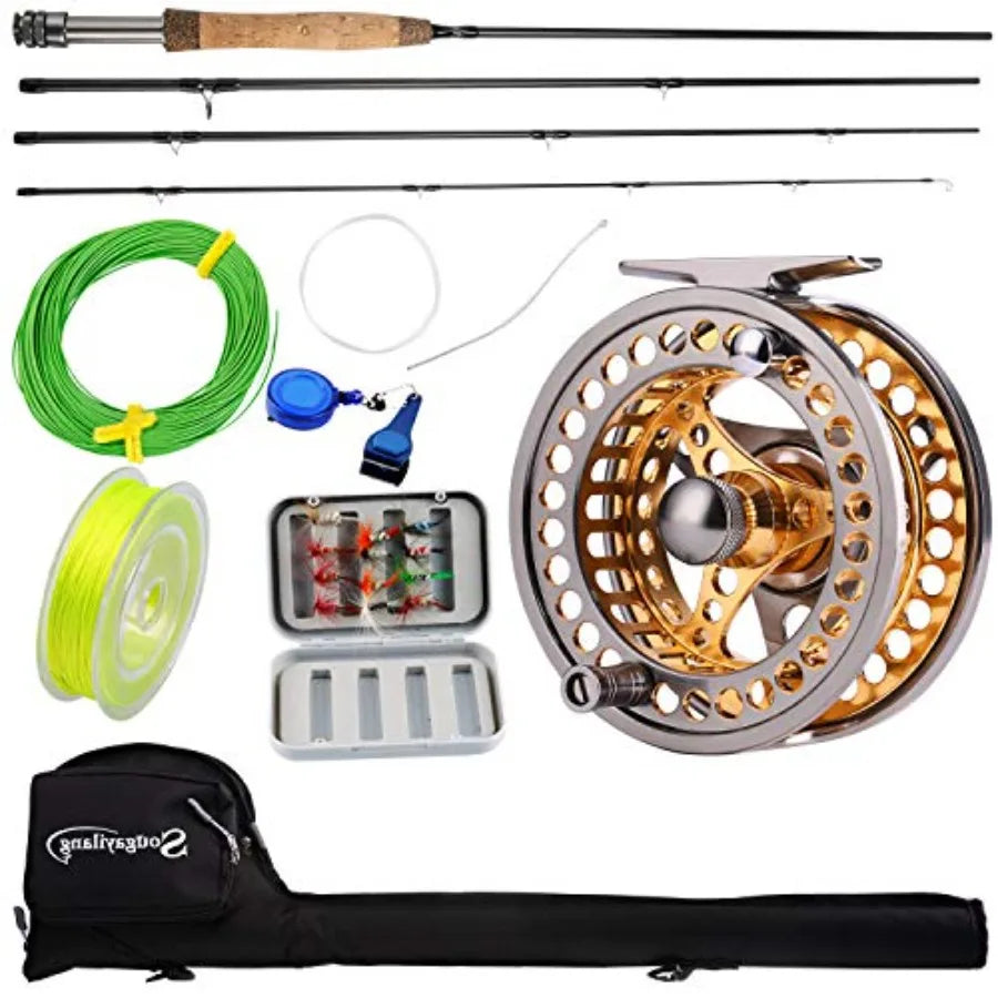 Fly Fishing Rod Reel Combos with Lightweight Portable Fly Rod and CNC-machined Aluminum Alloy Fly Reel,Fly Fishing Complete Star