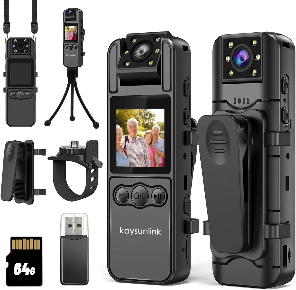 1080P FHD Mini Wearable Body Camera with Night Vision, 64GB Storage, 6-Hour Battery