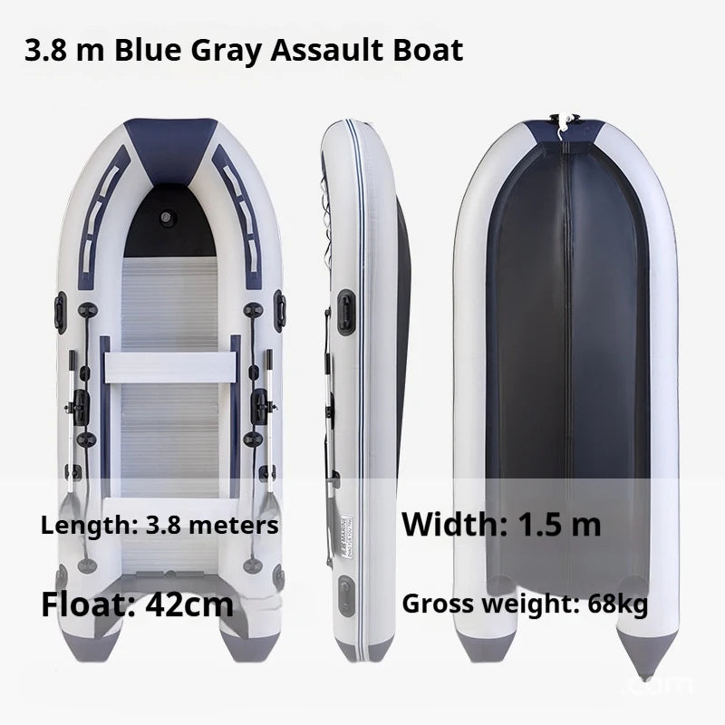 5–6 Person Inflatable Assault Boat 3.8m PVC Fishing Raft with Aluminum Floor with/without Motor
