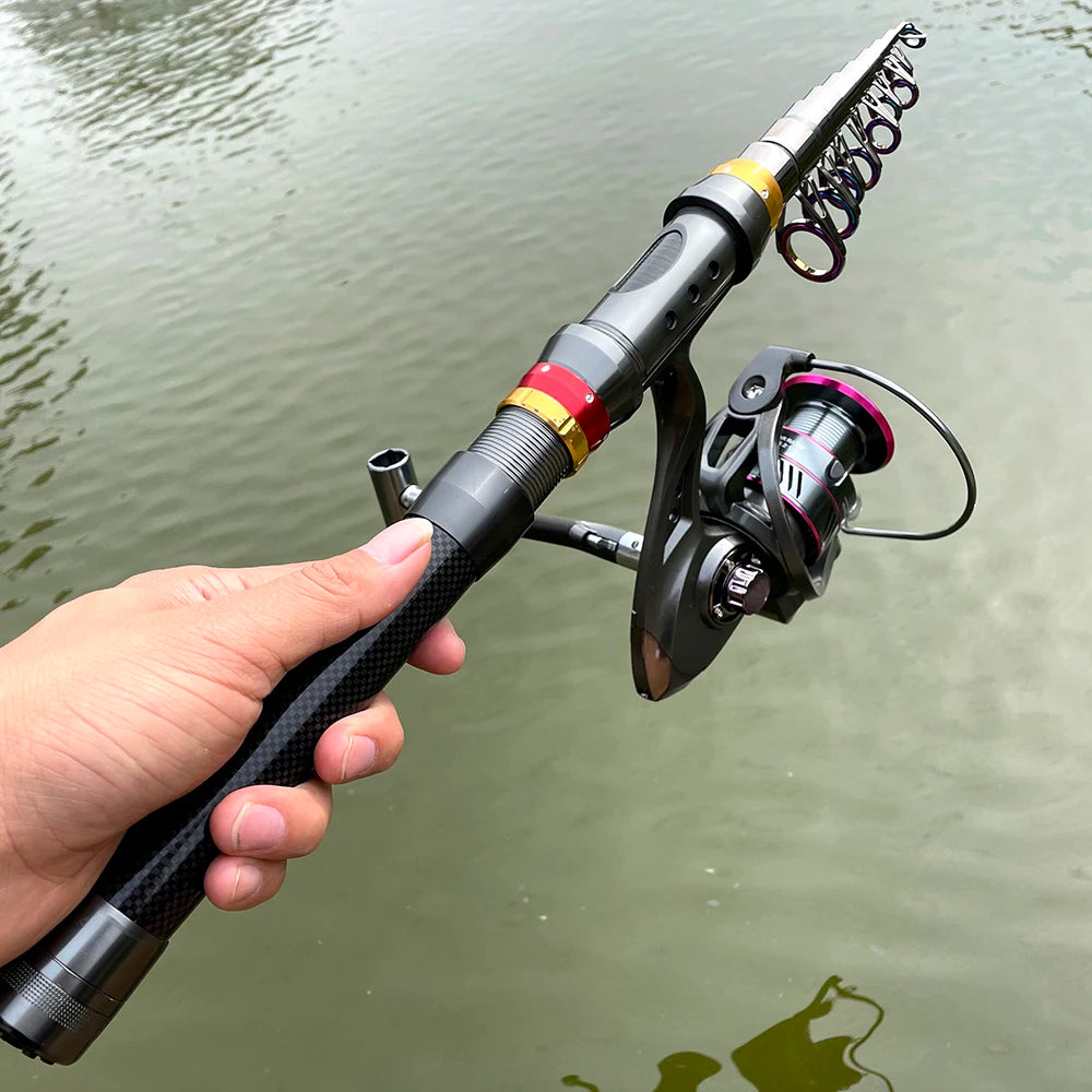 1.8-3.6m Telescopic Carbon Fiber Fishing Rod And Reel Combo