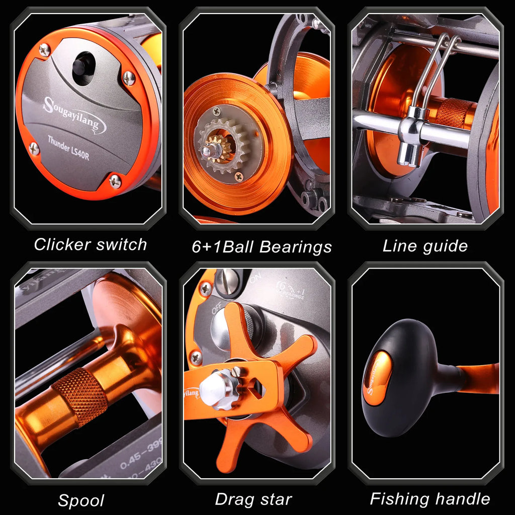 Sougayilang Line Counter Trolling Reel Conventional Level Wind Fishing Reel for Sea Bass Grouper 4.1:1/6+1BB Max Drag 30Kg from China