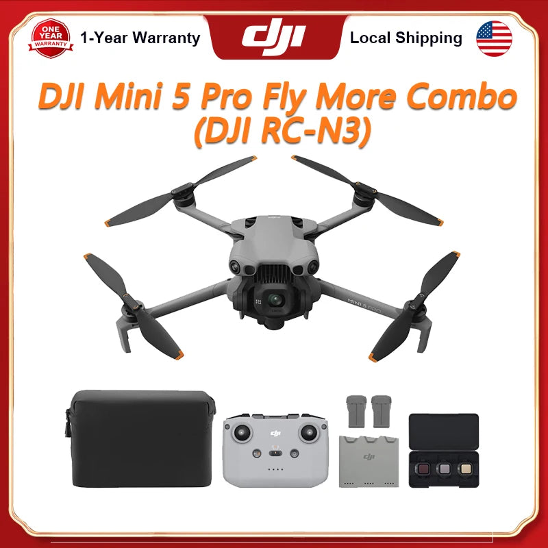 DJI Mini 5 Pro Fly More Combo DJI RC-N3 Vlog Drones with 1-Inch CMOS Mini 5 Pro 4K Camera Drone for Beginners ActiveTrack 360° 225° Gimbal Rotation 3 Batteries