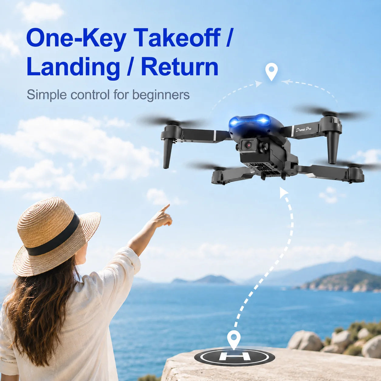 Drone With Screen Remote HD Dual Camera Optical Flow Hover 90° Adjustable Lens 50X Zoom 2.4G Real Time Image Transmission Foldable RC Quadcopter