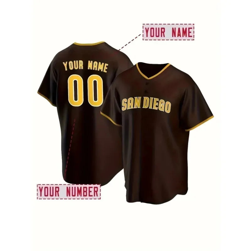 Custom Name And Number Men's Short Sleeve Embroidery San Diego Baseball Jersey