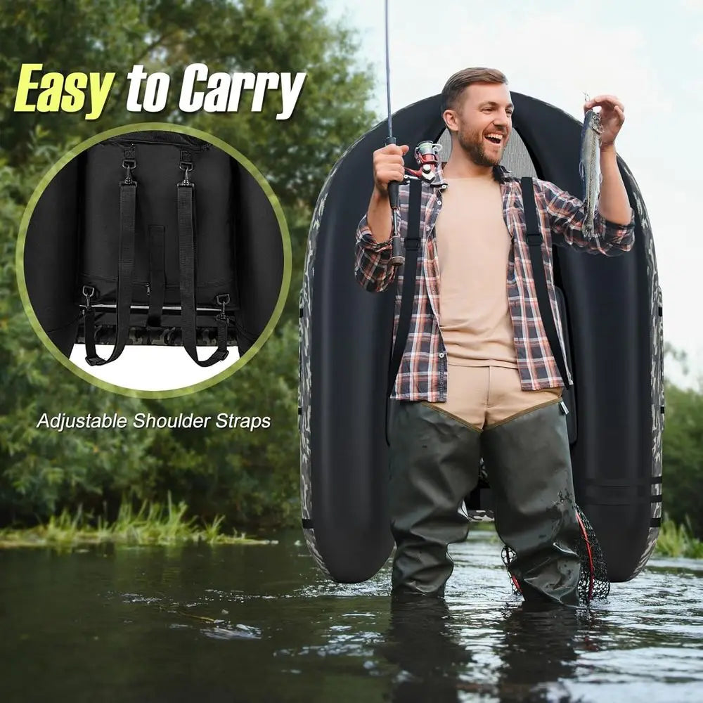 Inflatable 350lbs Fishing Boat with Paddle, Pump, Flippers, Fish Hook Stators, Fish Ruler, Storage Pockets