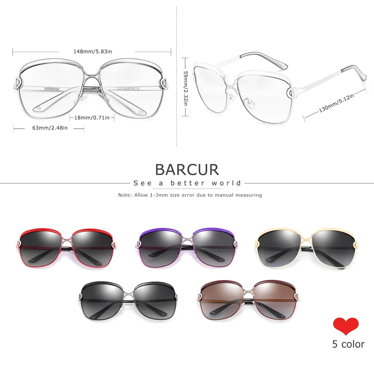 BARCUR Sunglasses Women’s Fashion Polarized Metal Frame Sunglasses UV400 Protection Multi-Color Options Trendy Square Sunglasses with Exquisite White Gift Box for Summer Parties Travel & Outdoor Events