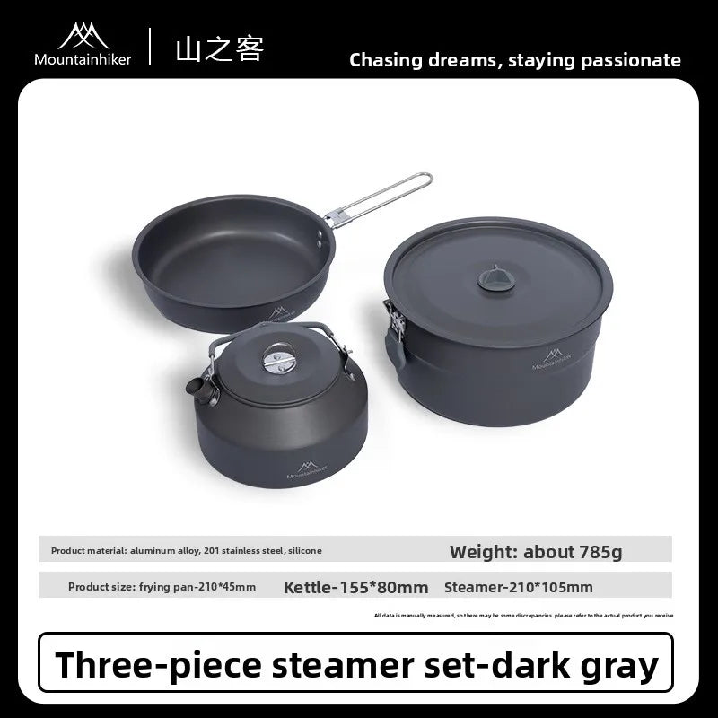 Outdoor Camping Picnic Aluminum Alloy Cooking Pot, Frying Pan and Kettle Set (Three-piece Tableware)