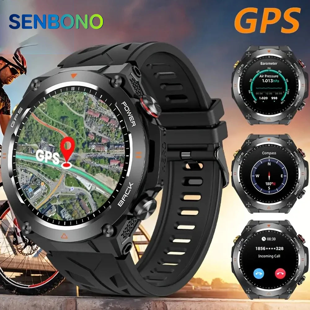 2025 Built-in GPS Waterproof Military Sports Fitness Tracker Smartwatch for Men
