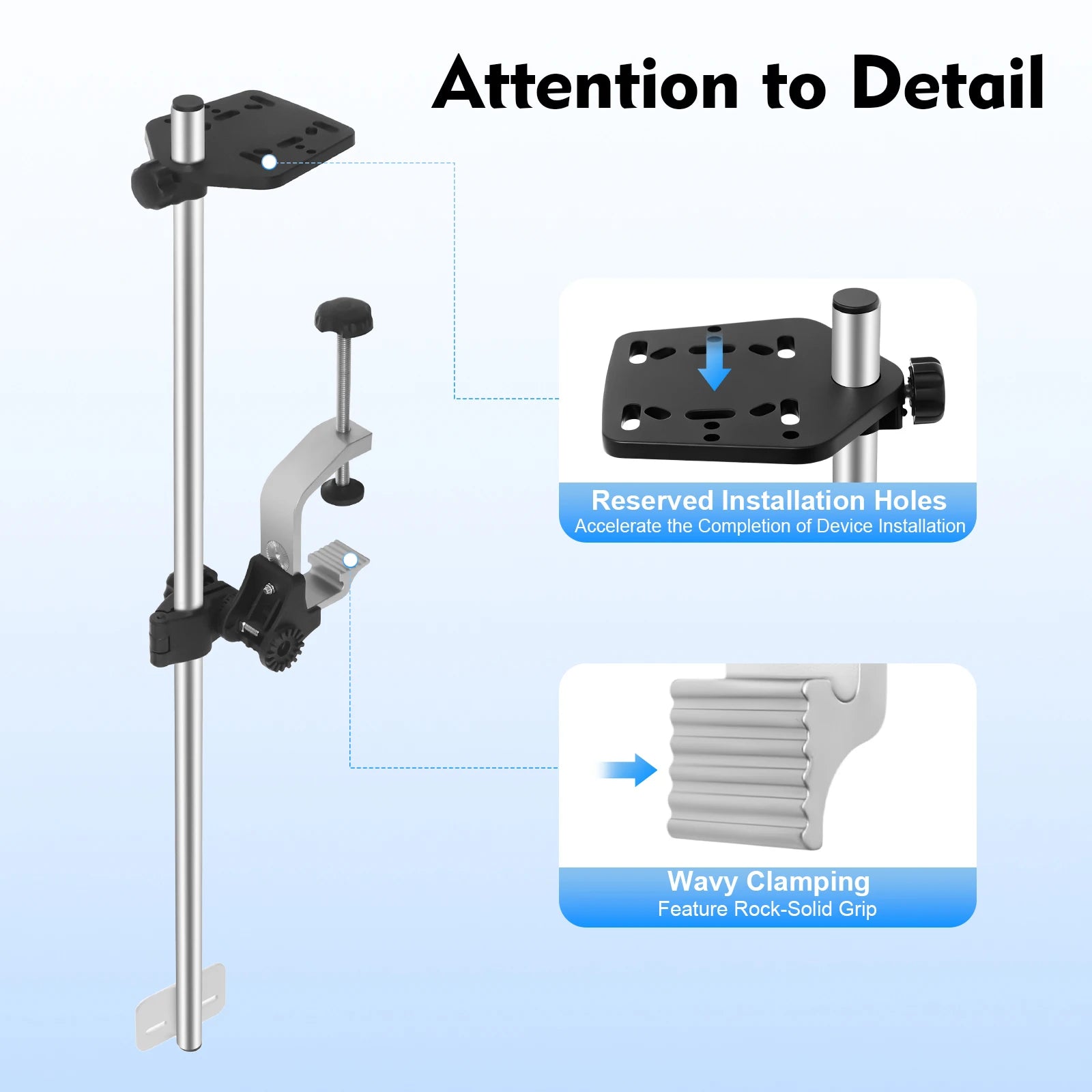 Portable Transducer Mount Universal 360° Adjustable Rotating Fish Finder Mount Transducer Pole Mount for Boat Canoe Kayak