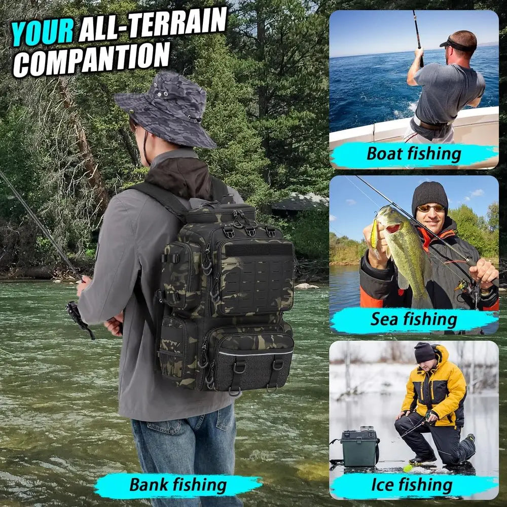 Tactical Fishing Tackle Backpack with 4 Tackle Boxes