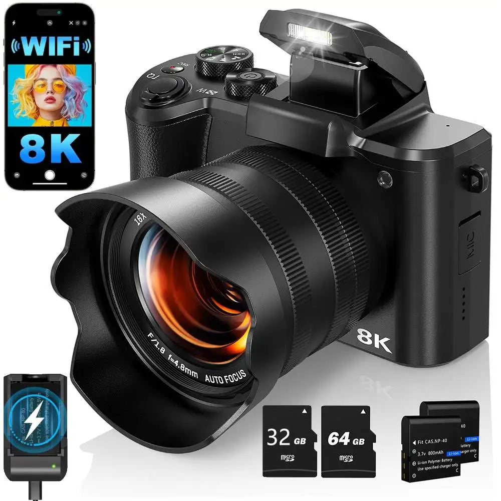 8K Digital Camera with Autofocus, WiFi, Dual-Lens, 16X Digital Zoom and Touch Screen