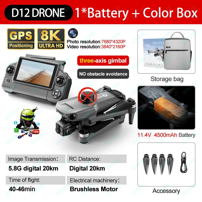 Drone With 8K HD Camera, GPS 360° Obstacle Avoidance