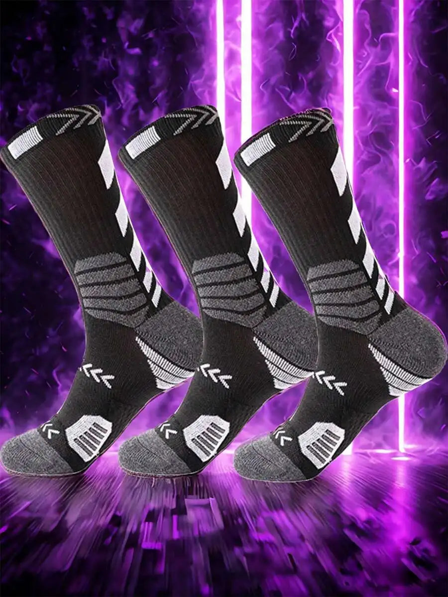 3 Pairs Mens Sports Basketball Socks Reinforced Toe Heel Moisture Wicking Breathable For Running Hiking