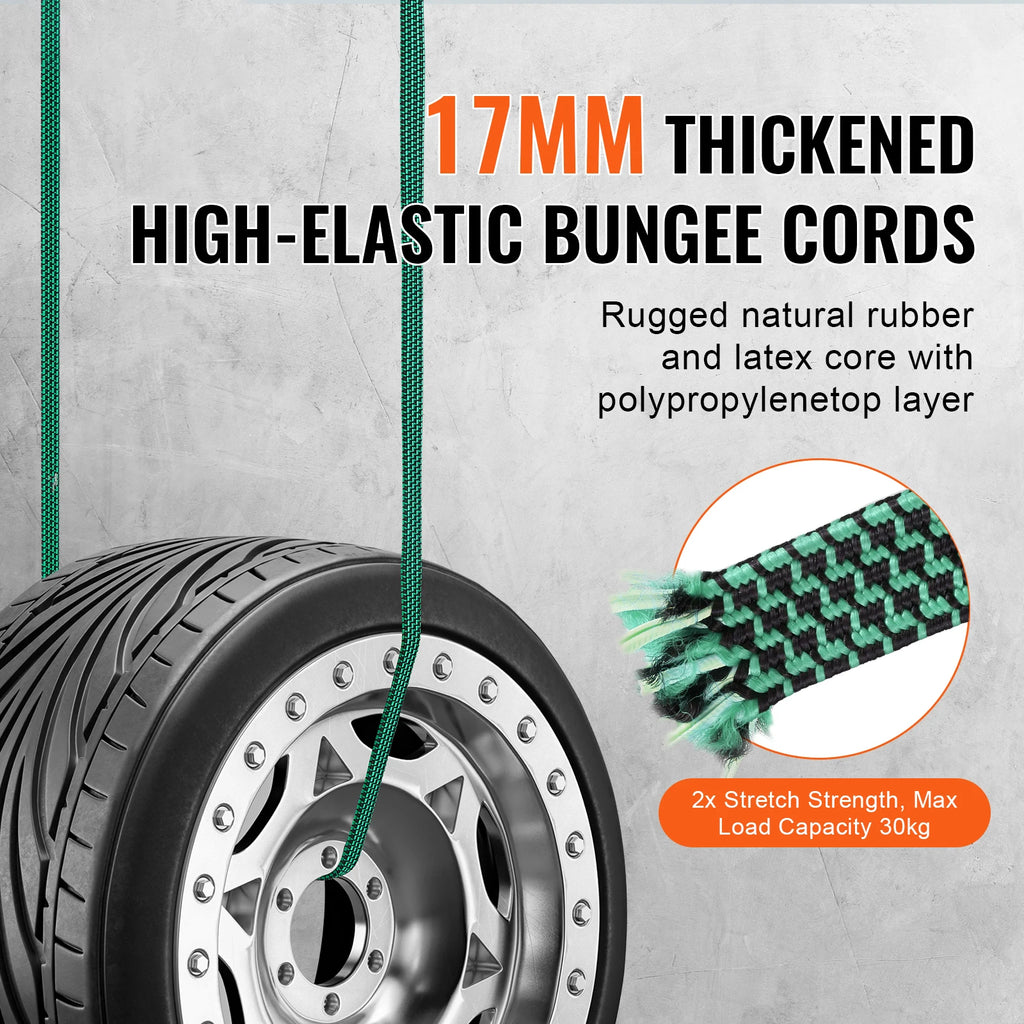 32pcs Bungee Cords 2M Elastic Luggage Bungee Straps with A3 Steel J-Hooks Anti-slip Flat Elasticity Rope