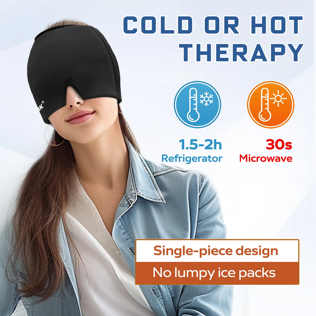 Migraine Headache Relief Cap, Gel Ice Head Wrap, Hot and Cold Therapy, Headache Eyes Mask for Sinus, Tension and Stress Relief