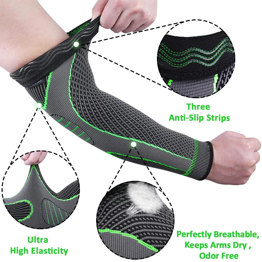 Sports Arm Compression Sleeves Anti-Slip Elbow Support Youth Adult Cycling Basketball Football Volleyball Baseball Tennis Golf from China