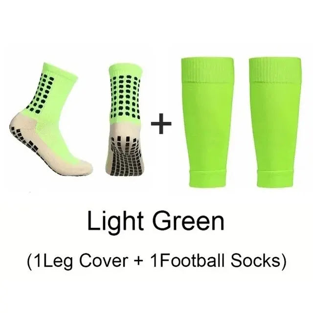 2 Pairs Set Men Grip Soccer Socks and Knee Pads Calf Sleeves Adult Youth Non Slip Leg Shin Guards for Basketball Football Sports from China