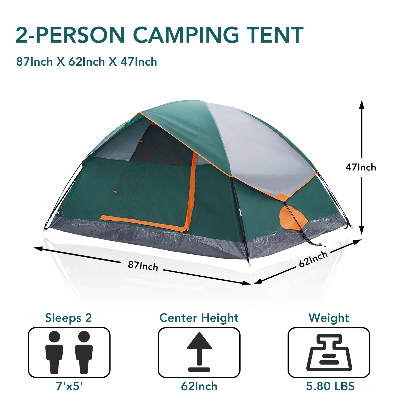 JHK 2 Person Outdoor Camping Tent Easy Setup Cabin Tent with Mesh Windows Waterproof Windproof Portable Outdoor Tent for Hiking