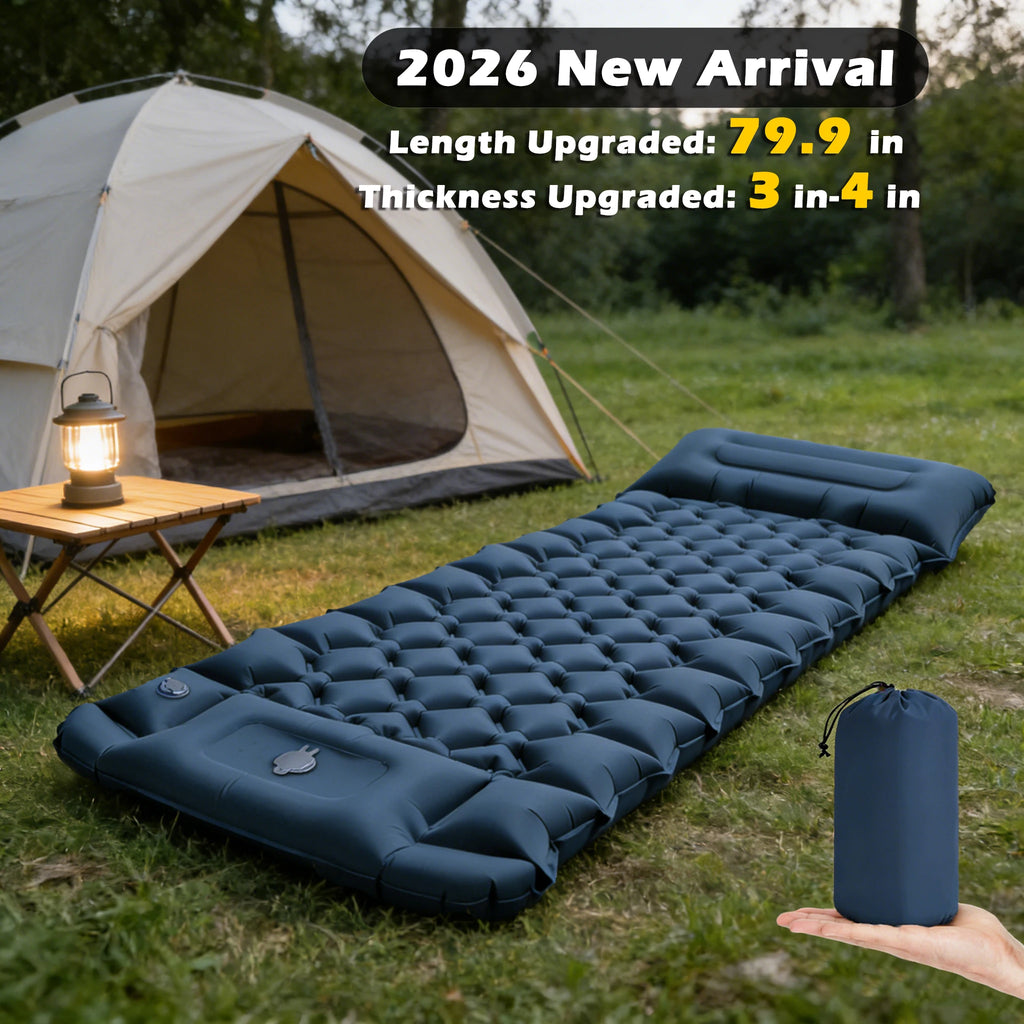 2026!Thicken Camping Mat Inflatable Mattress Sleeping Bed Tent Moisture-Proof Built-in Foot Pump Sleeping Pad with Pillow from China