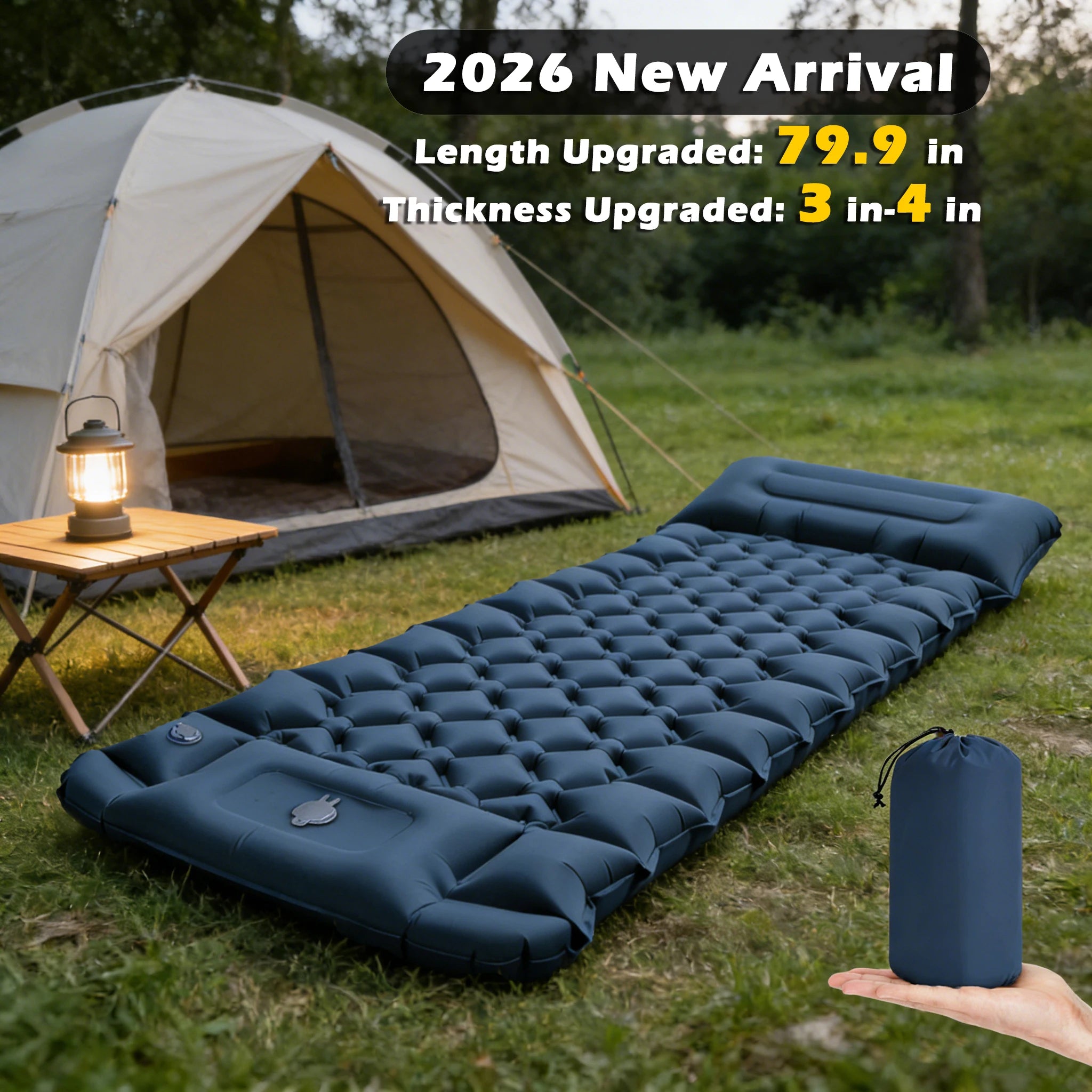 2026!Thicken Camping Mat Inflatable Mattress Sleeping Bed Tent Moisture-Proof Built-in Foot Pump Sleeping Pad with Pillow from China