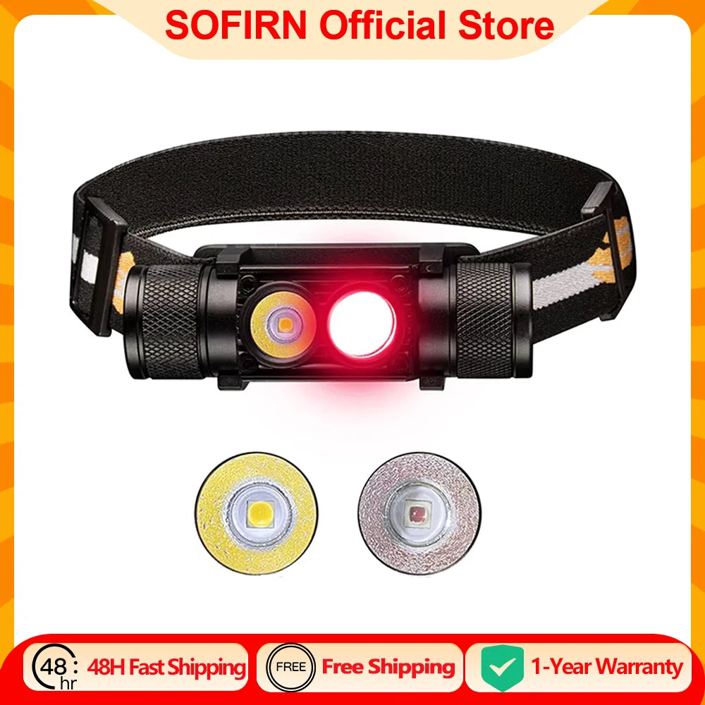 H25LR LED 90 High CRI Rechargeable Headlamp Powerful Lightweight Head Flashlight with Bright White Light  660nm Deep Red Torch