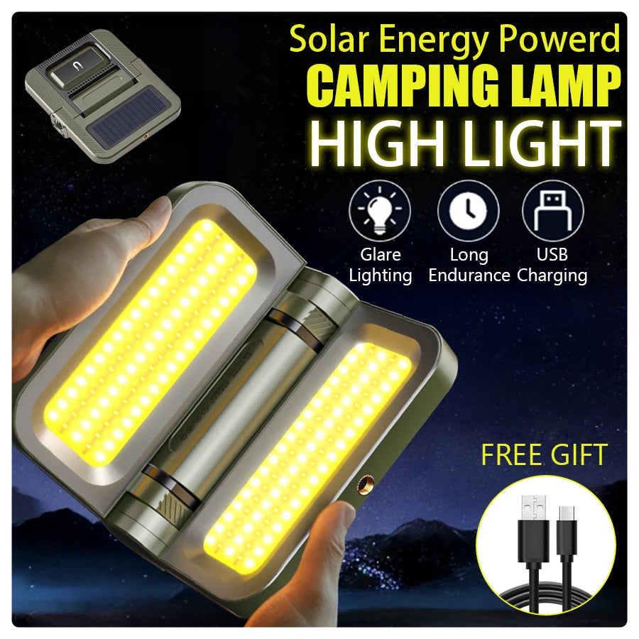 2400LM Solar & USB Chargeable Waterproof LED Camping Light 5000mAh Portable Tent Lantern