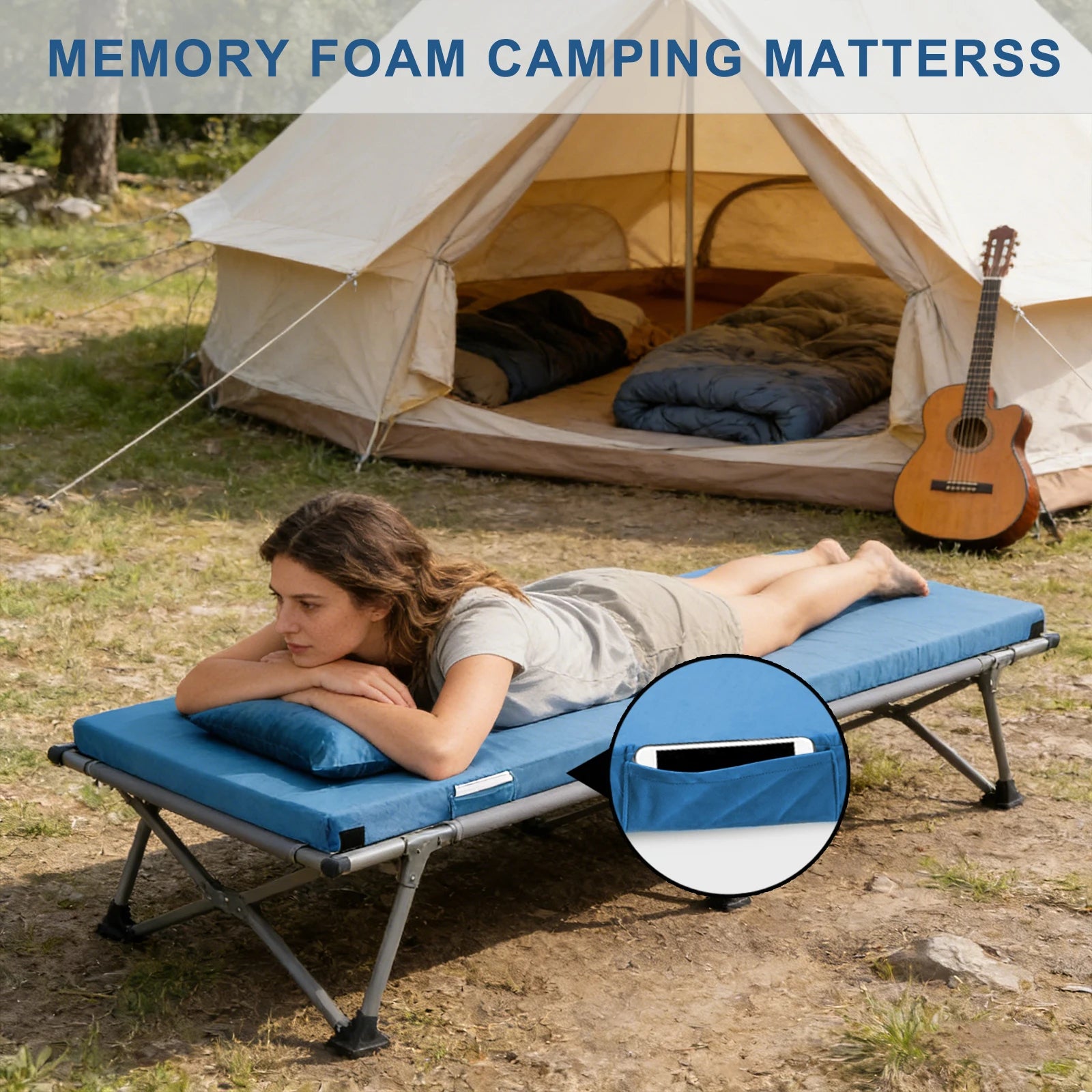 Memory Foam 3inch Sleeping Non-Slip Floor Camping Mattress Pad