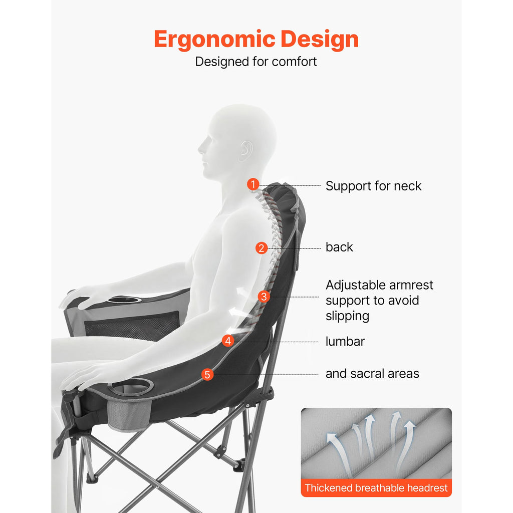 Portable Padded Folding Oversized Camping Chair w/Carry Bag