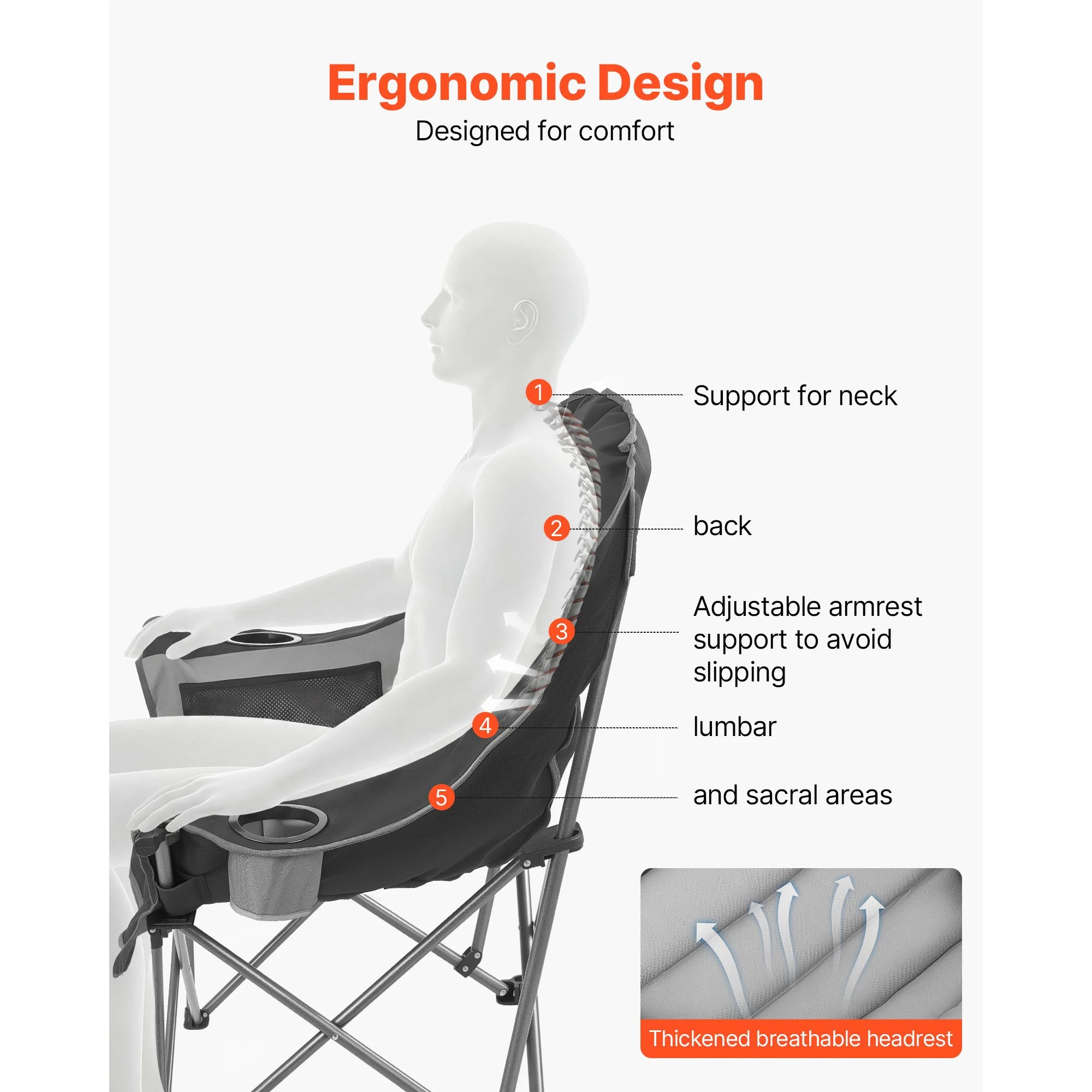 Portable Padded Folding Oversized Camping Chair w/Carry Bag