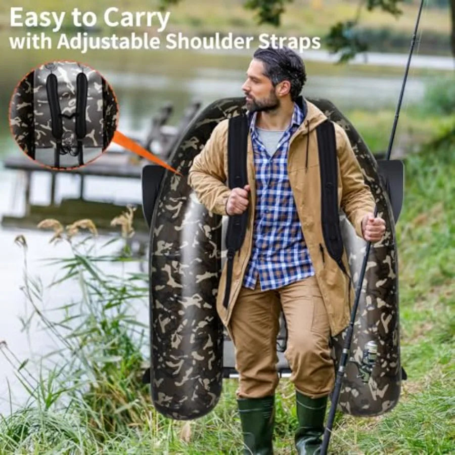 Inflatable Float Tube for Fishing with Pump Fish Ruler Adjustable Straps Storage Pockets 2 Oars 2 Rod Holders Motor Bracket