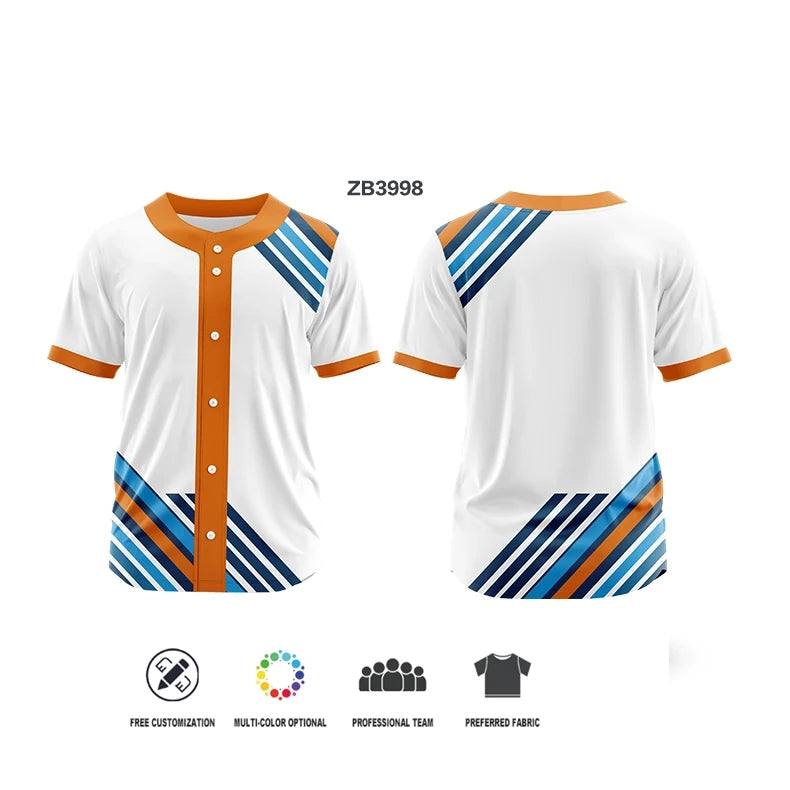 Custom Button Men Baseball Jersey Color Print Personal Team Name, Sponsor, Number