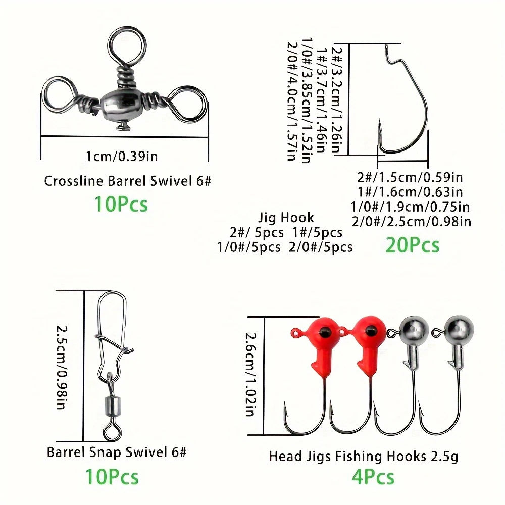 187pcs Complete Tackle Box with Premium Fish Hooks, Bait Parts, Sinkers, and More