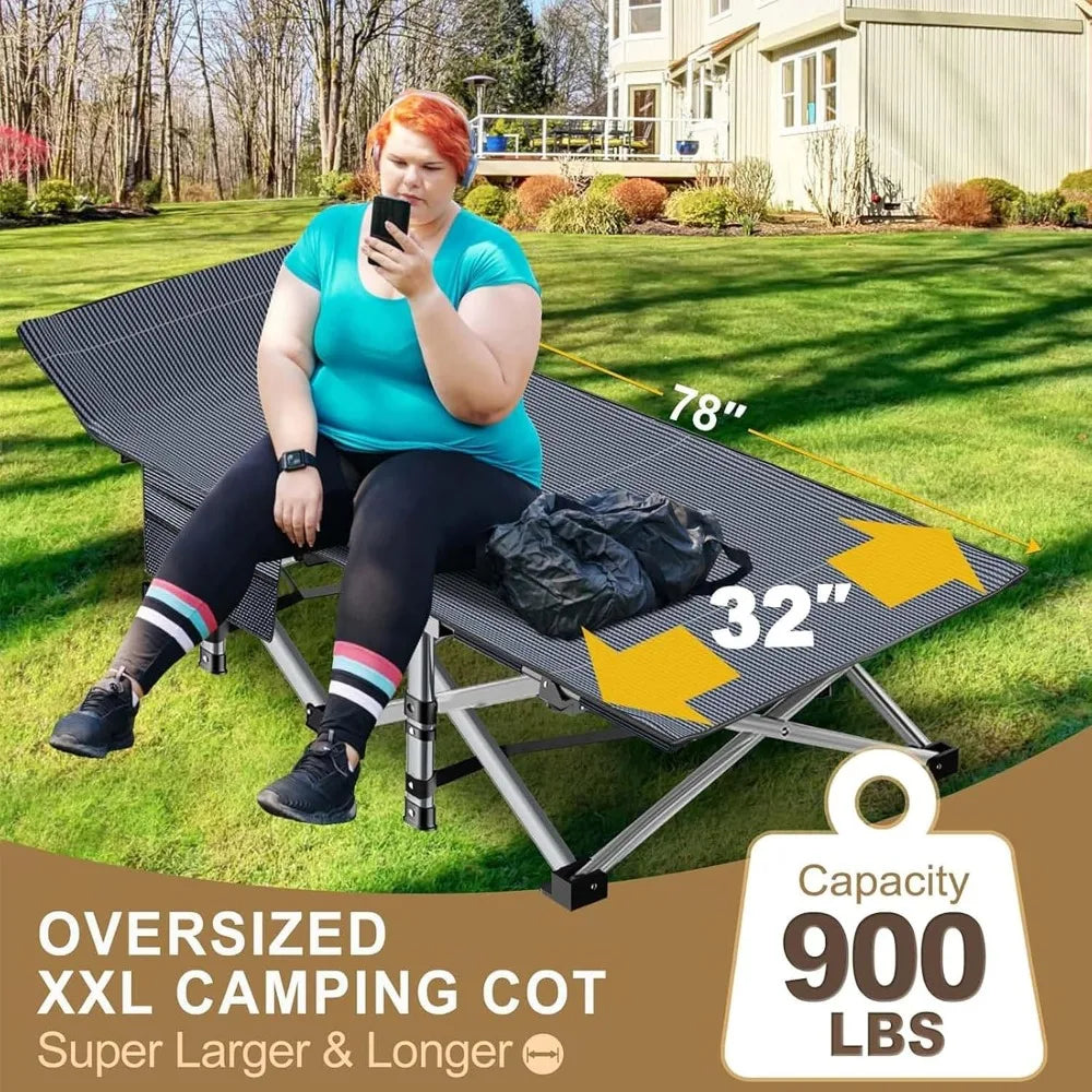 Oversized XXL Folding Camping Cot with Mattress, Heavy Duty Sleeping Cot Bed for Adults, Portable with Carry Bag
