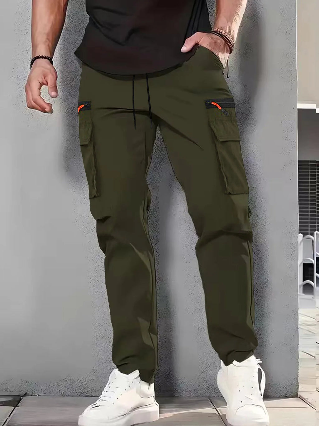 3-Pack Men's New Multi-Pocket Cargo Pants, Zipper Design Straight Leg Trousers, Stylish Fit and Comfortable Fabric