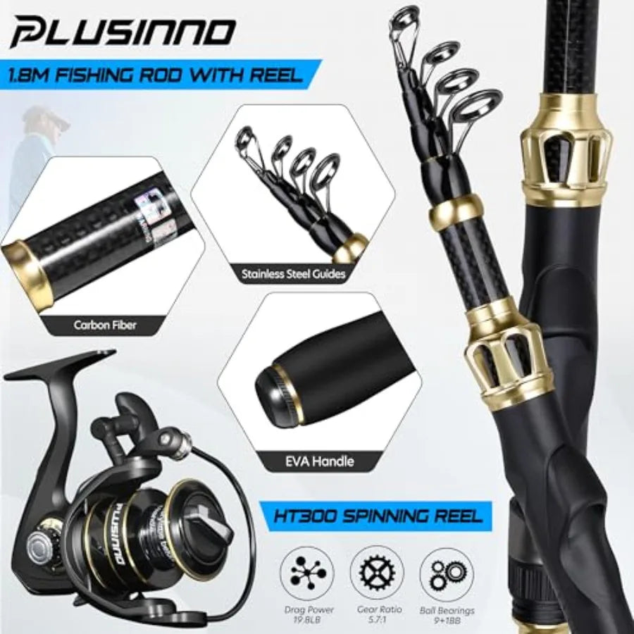 Full Fishing Kit Including Fishing Rod, Reel Combo Tackle Box with Fishing Lures and Accessories