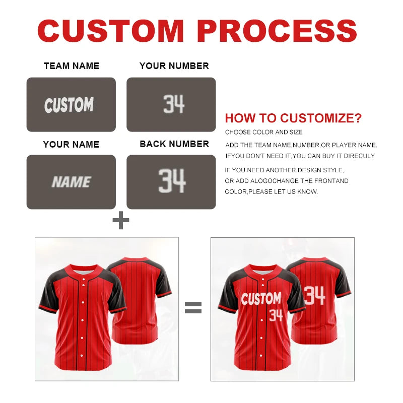 Custom Button Men Baseball Jersey Color Print Personal Team Name, Sponsor, Number